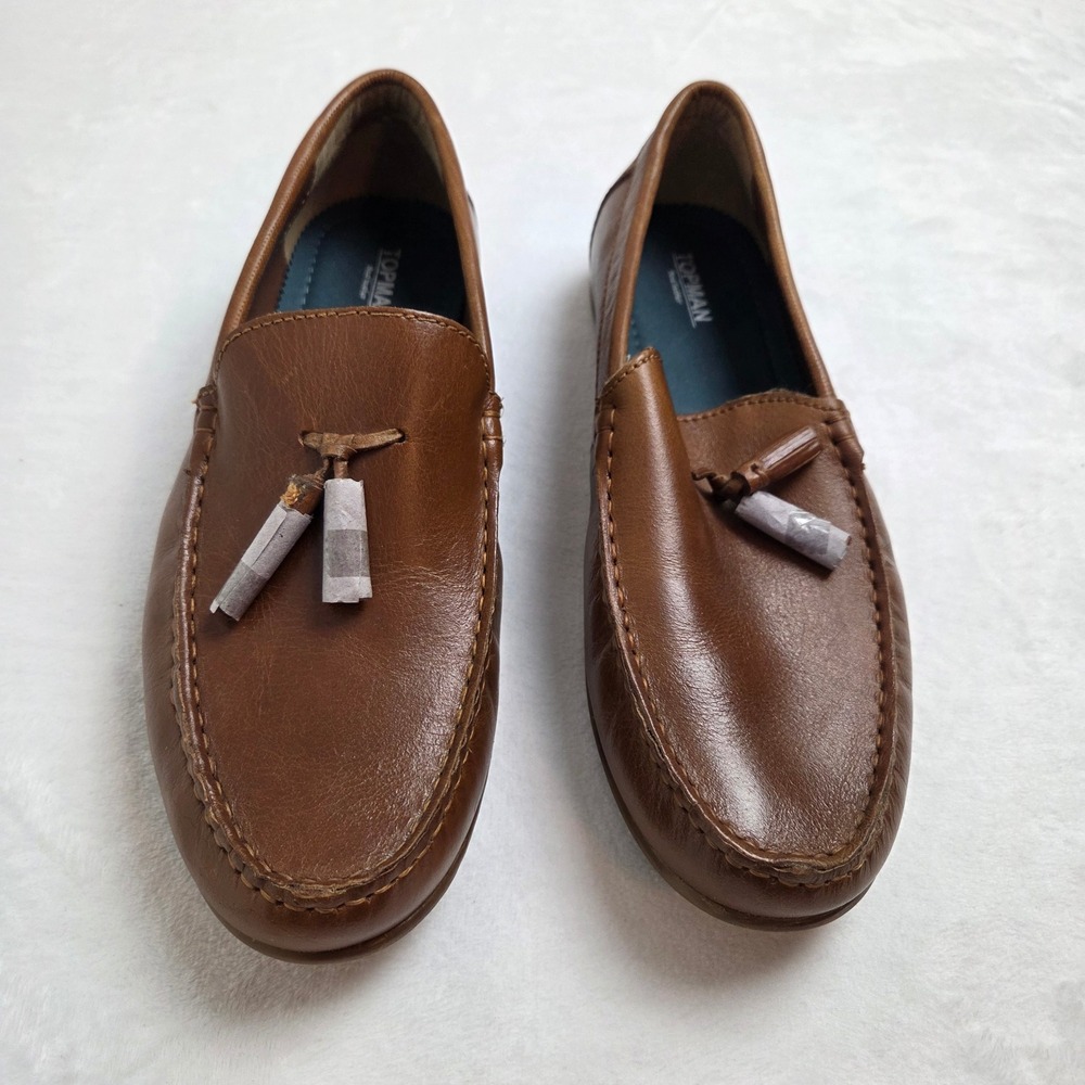 Topman Brown Leather Tassel Loafers